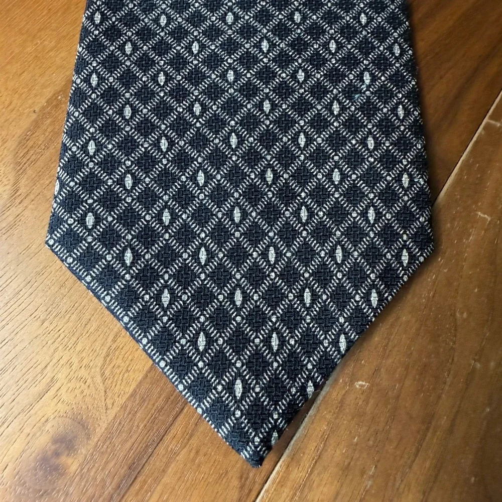 Mezzano Men's Black Tie‎ Gold Diamond Geometric Silk Necktie